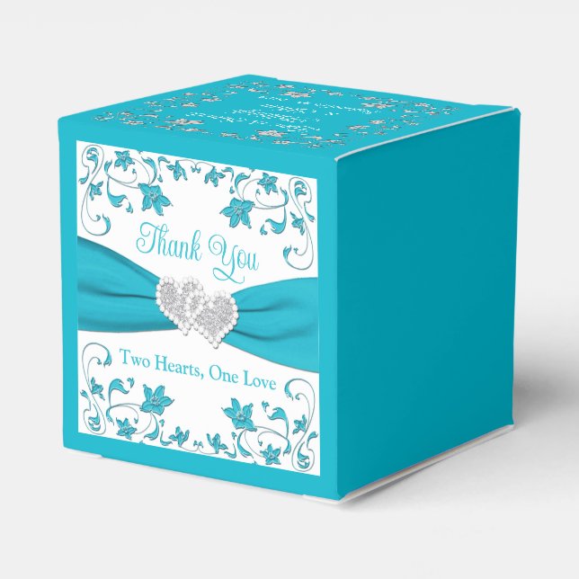 Turquoise, Silver Love Hearts Wedding Favour Box (Back Side)