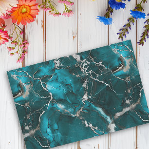Turquoise Silver Metallic Look Marble Tissue Paper
