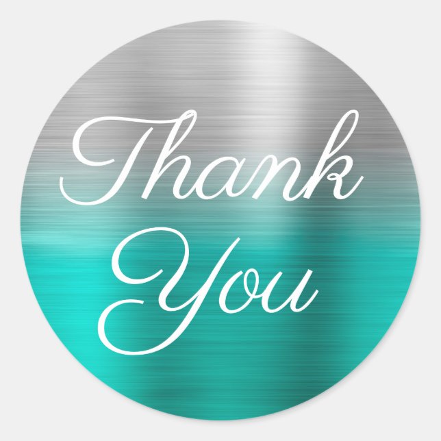 Turquoise Silver Ombre Foil Thank You Classic Round Sticker (Front)