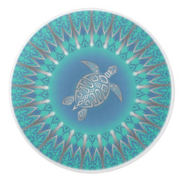 Turquoise Silver Sea Turtle | Nautical Cabinet Ceramic Knob