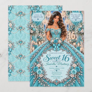 Turquoise Silver Sweet 16 Celebration Invitation