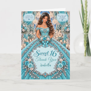 Turquoise Silver Sweet 16 Celebration Thank You Card