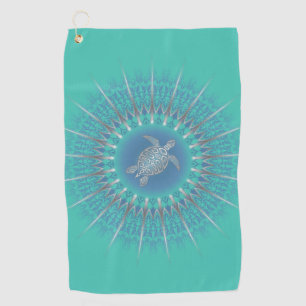 Turquoise Silver Turtle Mandala Maritime Golf Towel