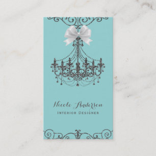 Turquoise Silver White Bow Vintage Glam Designer Business Card