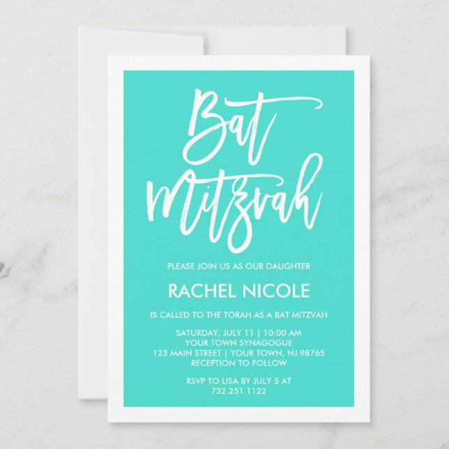 Turquoise | Simple Modern Typography Bat Mitzvah Invitation (Front)