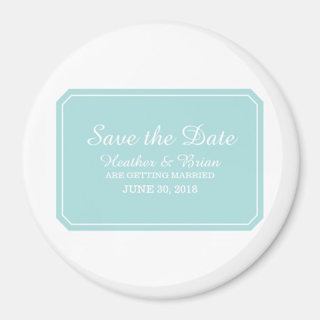 Turquoise Simply Elegant Save the Date Magnet (Front)