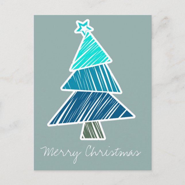 Turquoise Sketchy Christmas Tree Postcard (Front)