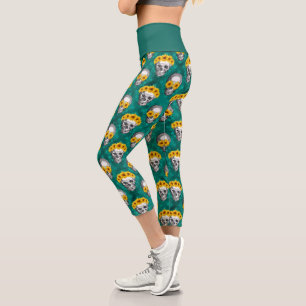Turquoise Skulls and Sunflower Series Design 10 Capri Leggings