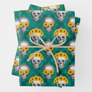 Turquoise Skulls and Sunflower Series Design 10 Wrapping Paper Sheet