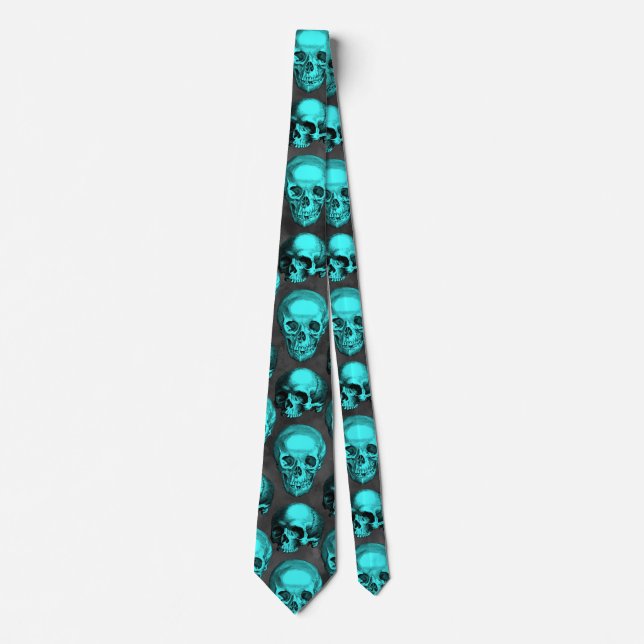 Turquoise Skulls and Sunflower Series Design 1  Tie (Front)