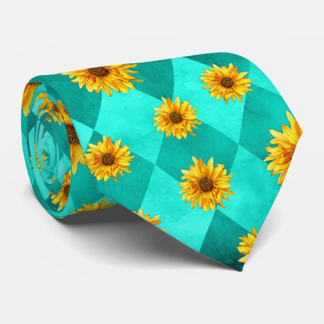 Turquoise Skulls and Sunflower Series Design 2 Tie (Rolled)