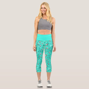 Turquoise Skulls and Sunflower Series Design 3 Capri Leggings