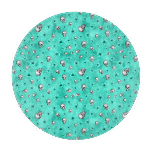 Turquoise Skulls and Sunflower Series Design 3 Cutting Board