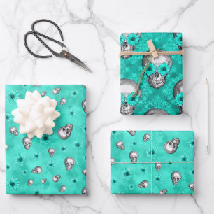 Turquoise Skulls and Sunflower Series Design 3 Wrapping Paper Sheet
