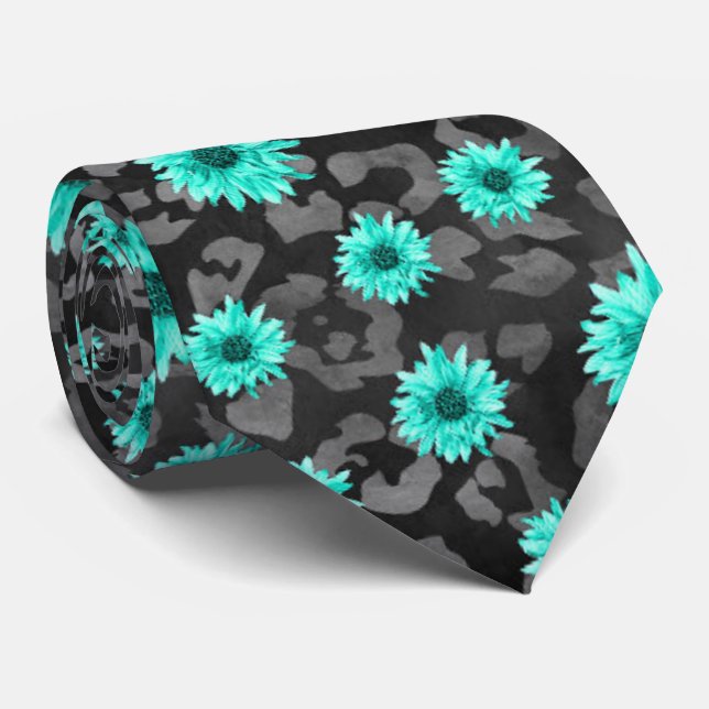 Turquoise Skulls and Sunflower Series Design 5 Tie (Rolled)