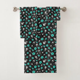 Turquoise Skulls and Sunflower Series Design 7  Bath Towel Set