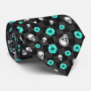 Turquoise Skulls and Sunflower Series Design 7 Tie