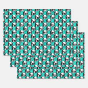 Turquoise Skulls and Sunflower Series Design 8 Wrapping Paper Sheet