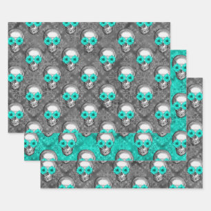 Turquoise Skulls and Sunflower Series Design 9 Wrapping Paper Sheet