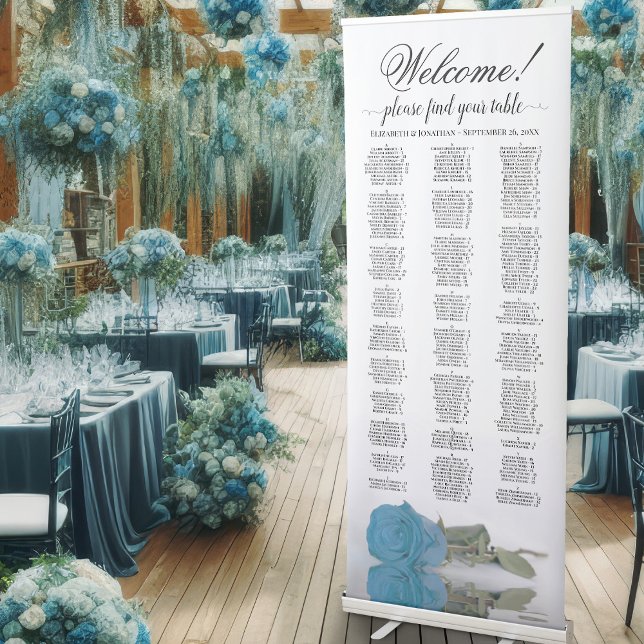 Turquoise Sky Blue Rose Alphabetical Seating Chart Retractable Banner (Creator Uploaded)