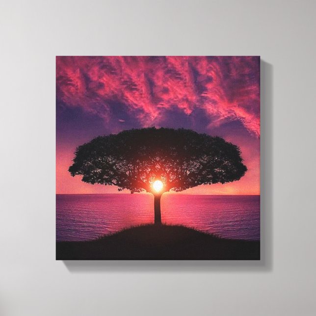 Turquoise Sky Tree Sunset Canvas Print (Front)