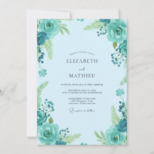 Turquoise Sky Wildflower Wedding Invitation