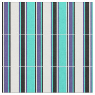 Turquoise, Slate Blue, Mint Cream & Black Lines Fabric
