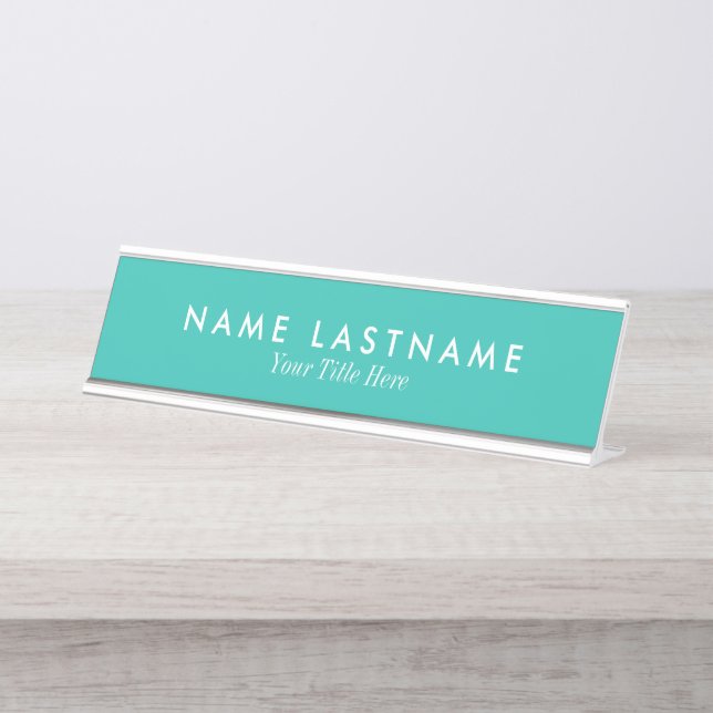 Turquoise Sleek Simple Custom Desk Nameplate (Front)