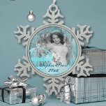 Turquoise Snowflake Christmas Photo Ornaments<br><div class="desc">Commemorate your Quinceañera with a personalized / custom Christmas ornament. Elegant turquoise snowflake photo ornament is a beautiful choice for birthdays. Turquoise watercolor background with glitter horse carriage will beautifully transfer to other gifts. This whimsical horse carriage Quinceanera ornament is dazzling as a wide variety of other ornaments, stickers, boxes,...</div>