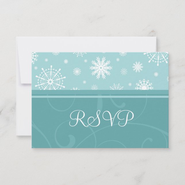 Turquoise Snowflakes Christmas Wedding RSVP Cards (Front)