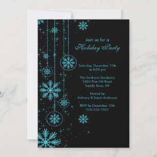 Turquoise Snowflakes Holiday Party Invitation