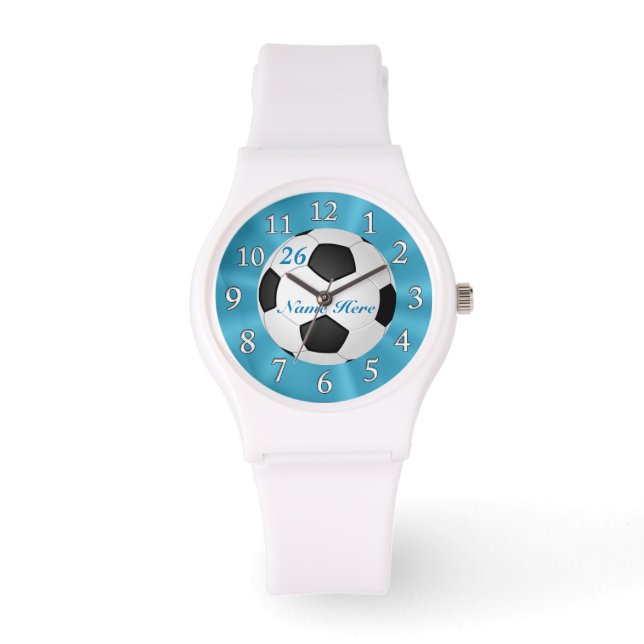 Turquoise Soccer Watches with NAME and NUMBER (Front)
