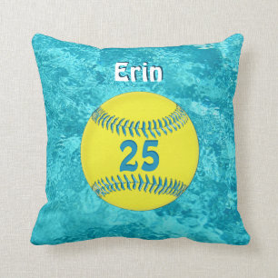 Turquoise Softball Pillow with her NAME and NUMBER