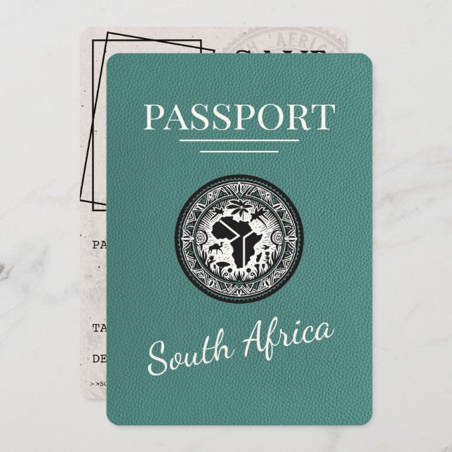 Turquoise South Africa Passport Save The Date (Front/Back)