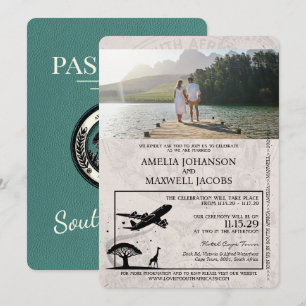 Turquoise South Africa Passport Wedding Invitation