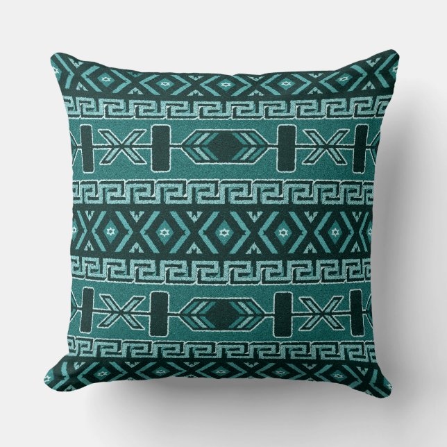 Turquoise Southwest Tribal Aztec Pattern Cushion (Front)