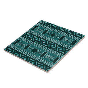 Turquoise  Southwest Tribal Aztec Pattern Tile