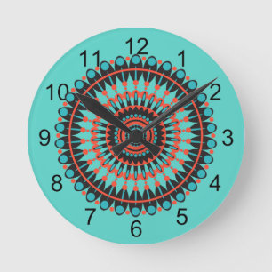 Turquoise Southwestern BOHO Mandala Round Clock