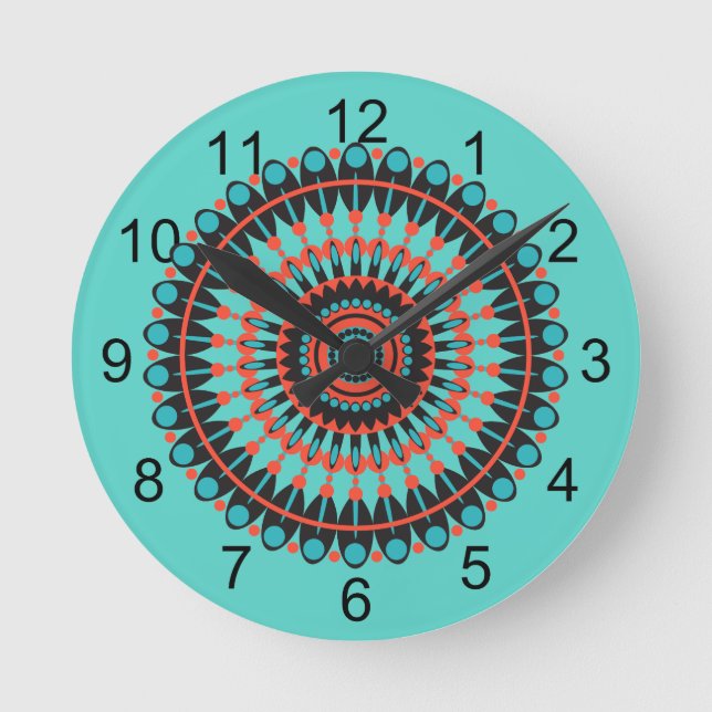 Turquoise Southwestern BOHO Mandala  Round Clock (Front)