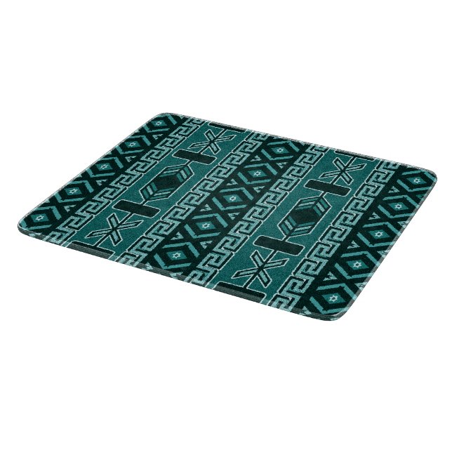 Turquoise Southwestern Design Aztec Tribal Pattern Cutting Board (Corner)