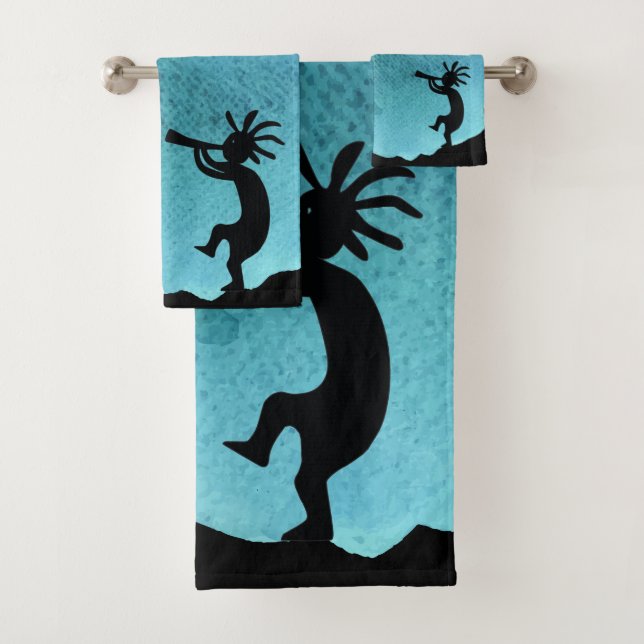 Turquoise Southwestern Kokopelli Bath Towel Set (Insitu)
