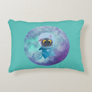 Turquoise Space Cat Accent Pillow
