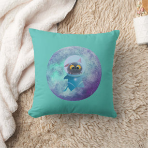 Turquoise Space Cat Throw Pillow
