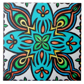 Turquoise Spanish Design Ceramic Photo Tile
