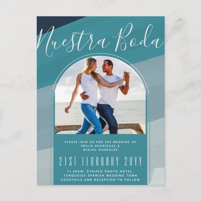Turquoise Spanish Wedding Nuestra Boda PHOTO Postcard (Front)