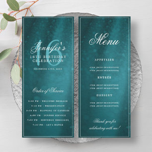 Turquoise Sparkle 16th Birthday Program Menu Invitation
