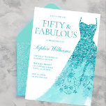Turquoise Sparkle Dress 50th Birthday Party  Invitation<br><div class="desc">Turquoise Sparkle Dress 50th Birthday Party Fifty & Fabulous Invitation
Variations to the invitation and matching items in our store</div>