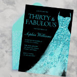 Turquoise Sparkle Dress Black 30th Birthday Party  Invitation<br><div class="desc">Turquoise Sparkle Dress Black 30th Birthday Party Invitation
Variations to the invitation and matching items in our store</div>