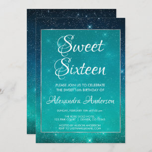Turquoise Sparkle Sky Sweet 16 Birthday Invitation