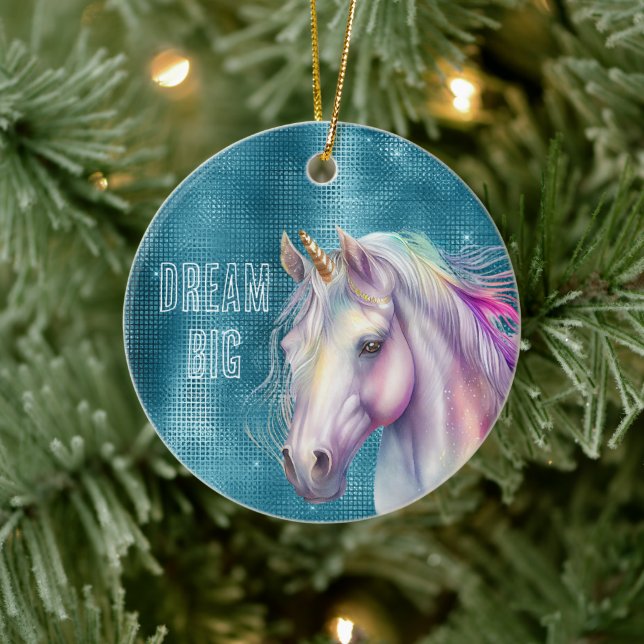 Turquoise Sparkle Unicorn Name Ceramic Tree Decoration (Tree)